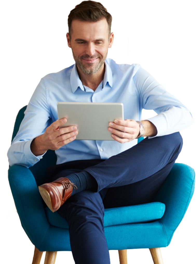 businessman holding tablet